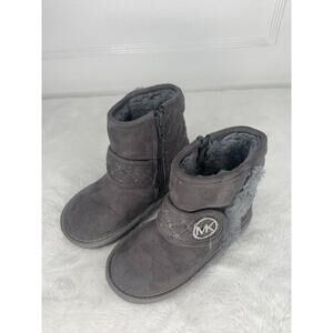 Michael Kors Girls Quilted Gray Boots Size 7 Faux Fur Lined Winter Shoes
